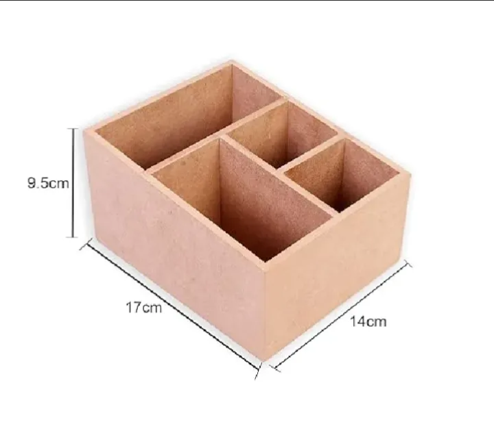 Raw mdf pencil box 4 slot wooden stationery holder 5.5×7×4 inch