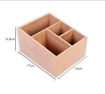 Raw mdf pencil box 4 slot wooden stationery holder 5.5×7×4 inch