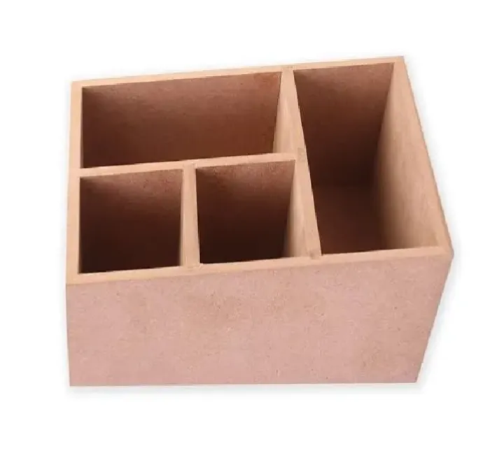 Raw mdf pencil box 4 slot wooden stationery holder 5.5×7×4 inch
