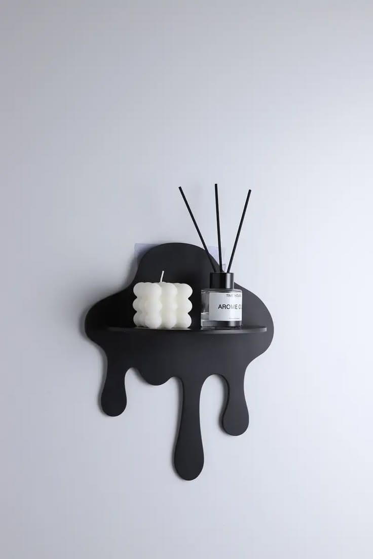 set of 3 Creative Drip-Shaped Wall Shelf (Black+Green+off-white)