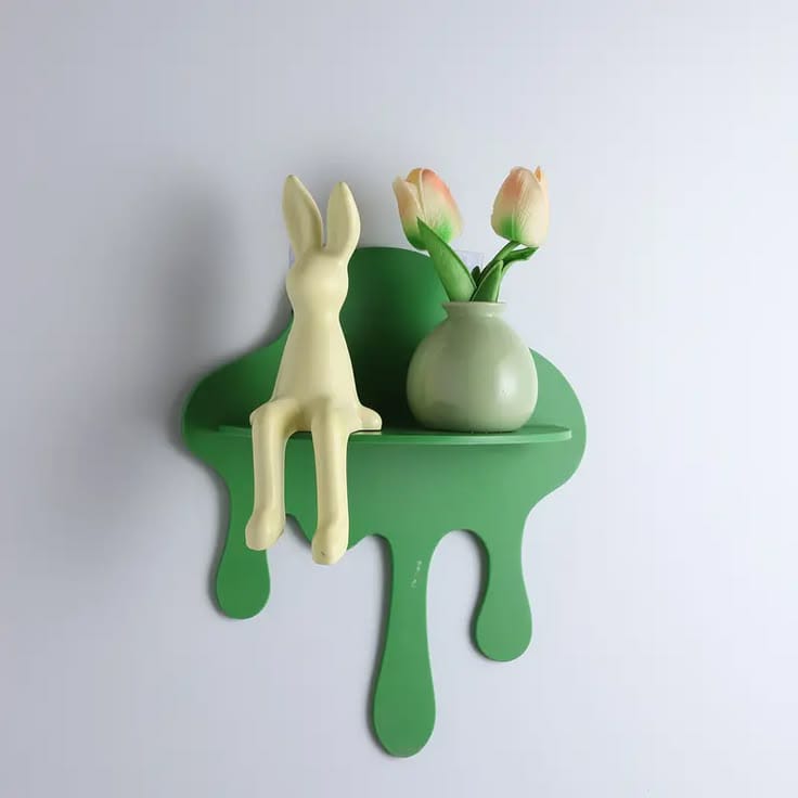 set of 3 Creative Drip-Shaped Wall Shelf (Black+Green+off-white)
