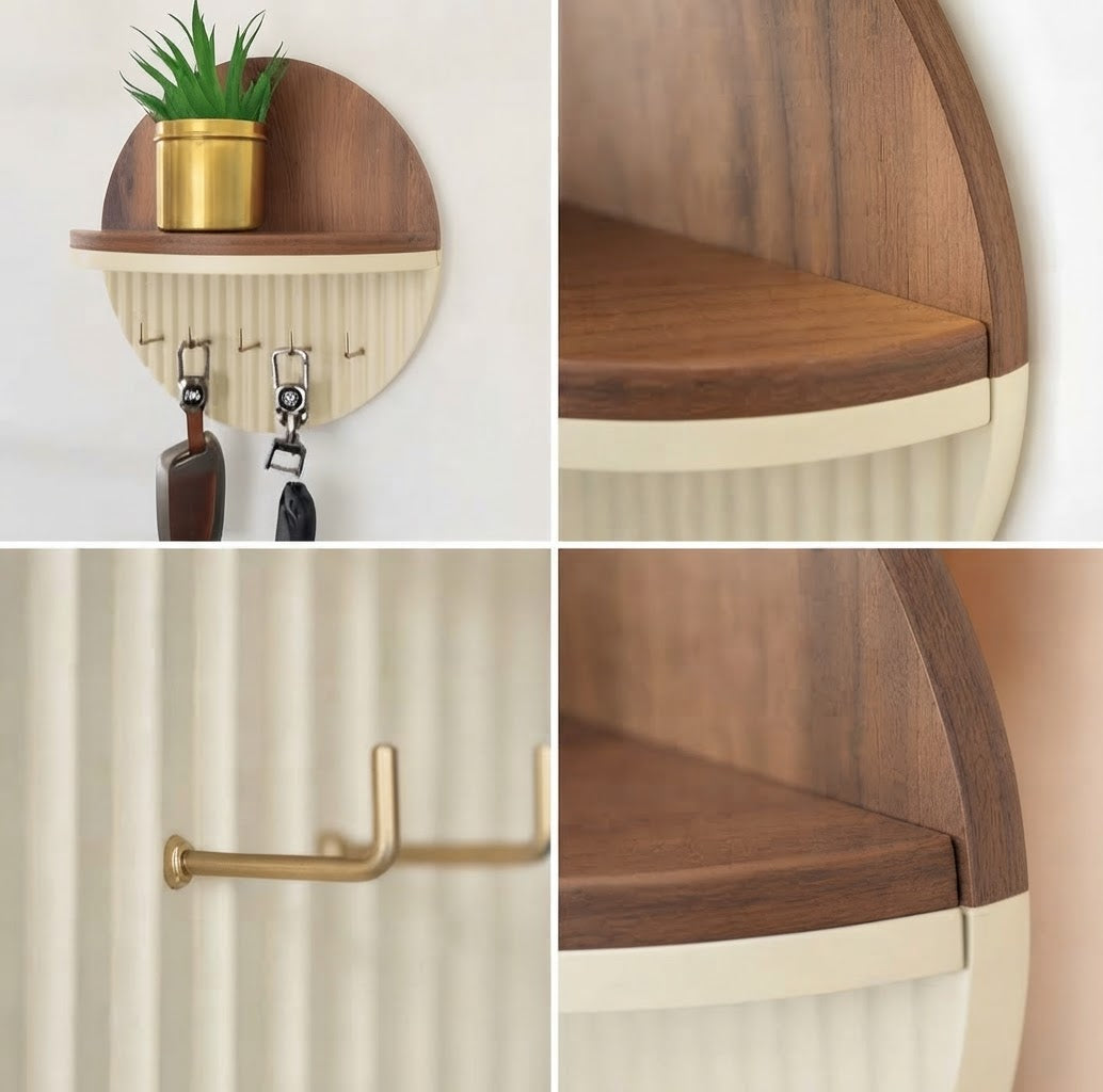 Antique Round Fluted Wall Shelf with Key Holder
