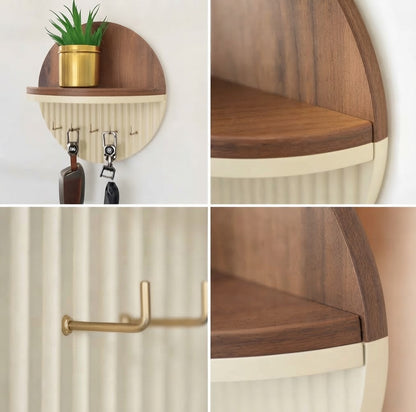 Antique Round Fluted Wall Shelf with Key Holder