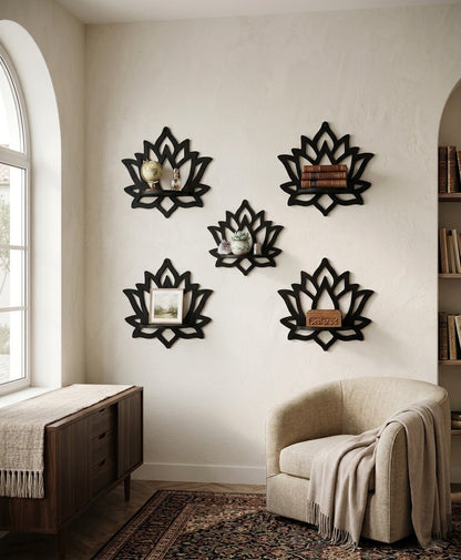 CNC-Cut Decorative Lotus Shelf - Available in Black & White - Single Piece - 10 x 12 Inch