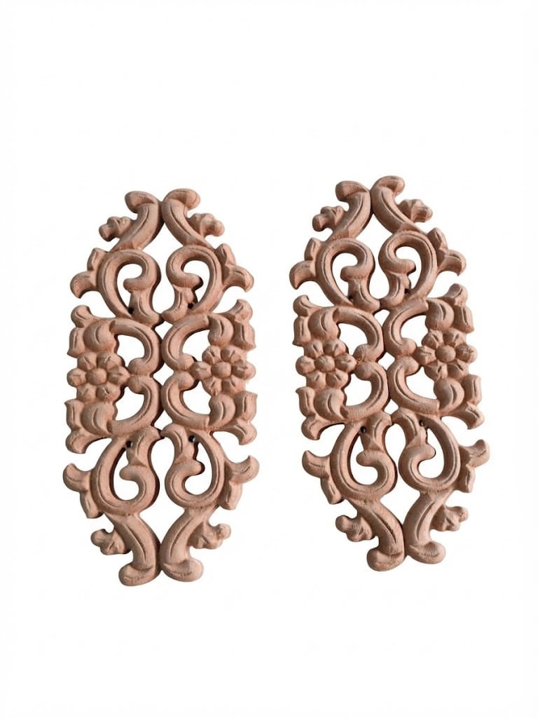 Raw MDF Carving Applique | Size: 3.5x13 Inches set of 4 Unpainted Decorative CNC Panel for Furniture & Doors
