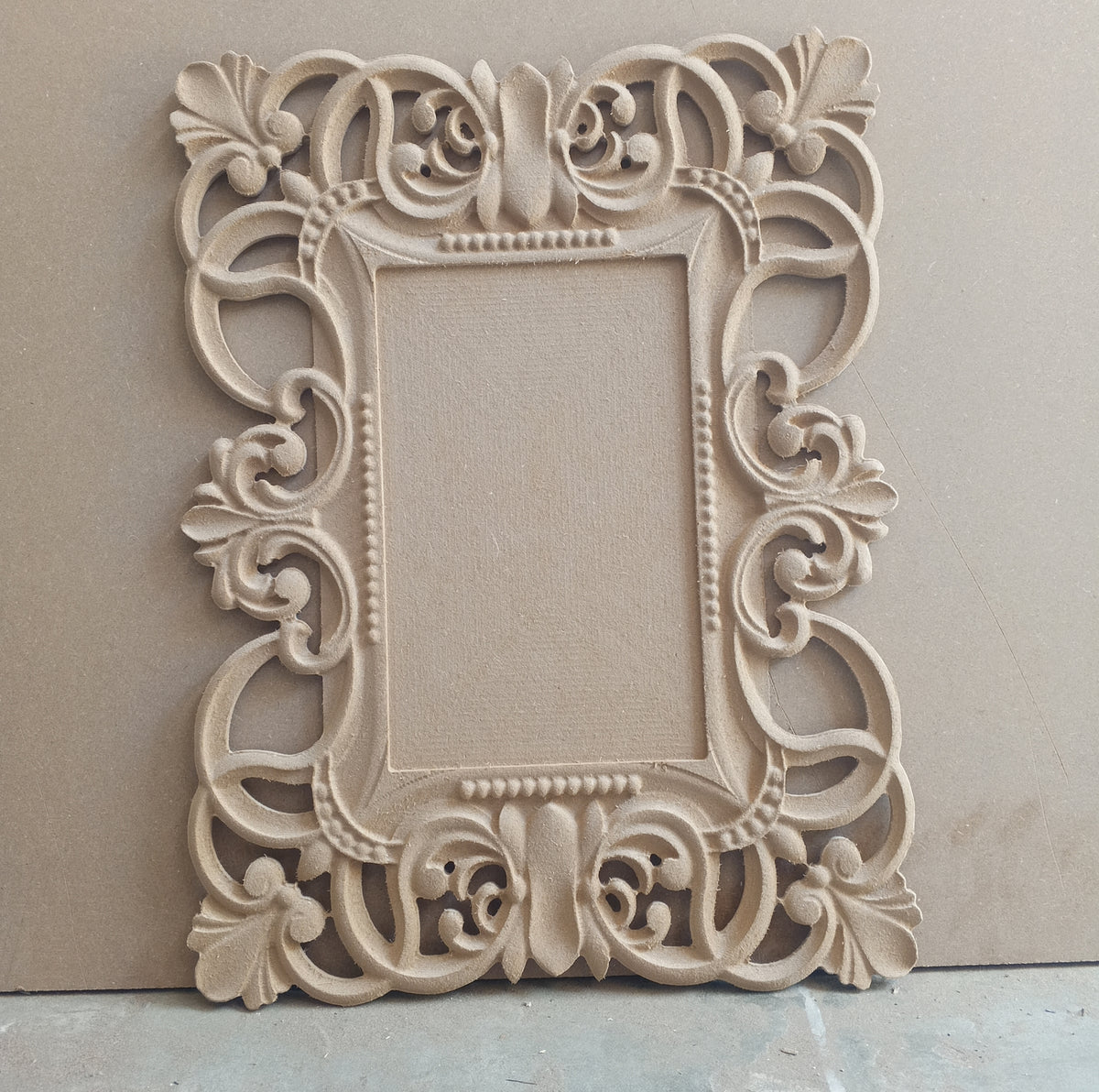 RAW MDF 3D Carved Mirror Frame (18" x 24") thickness (16mm)- Stylish Wall Decor | Raw Unpainted without mirror