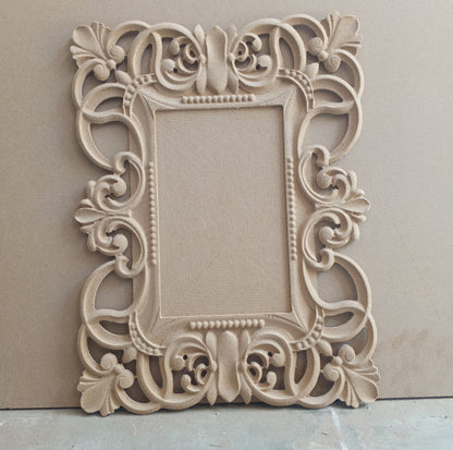 RAW MDF 3D Carved Mirror Frame (18" x 24") thickness (16mm)- Stylish Wall Decor | Raw Unpainted without mirror