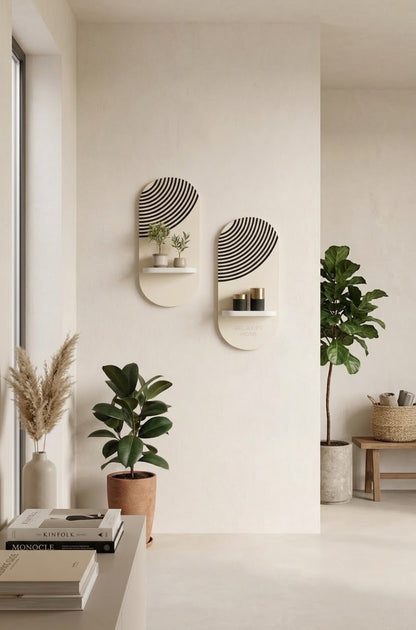 Modern Fluted Arch Wall Shelf Set – 10x20 Inch | Trending Off-White & Black Wooden Decorative Wall Art
