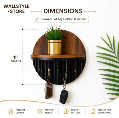 Antique Round Fluted Wall Shelf with Key Holder