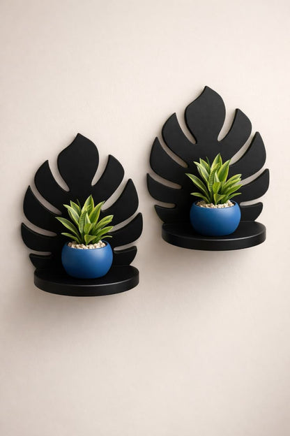 Modern Monstera Leaf Wall Shelf (10 x 12 Inch) - Decorative CNC Cut Floating Wall Decor Shelf in Black