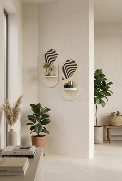 Modern Fluted Arch Wall Shelf Set – 10x20 Inch | Trending Off-White & Black Wooden Decorative Wall Art