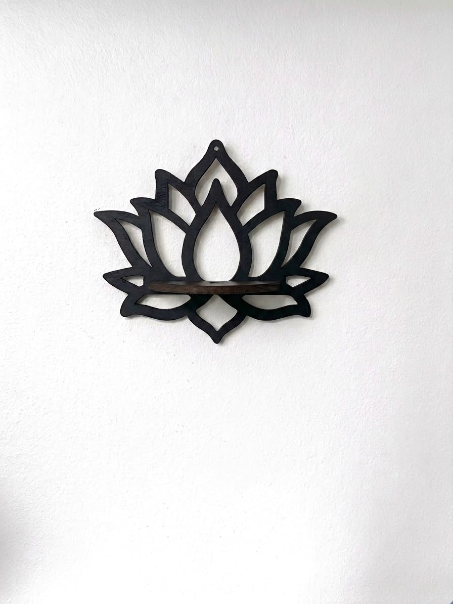 CNC-Cut Decorative Lotus Shelf - Available in Black & White - Single Piece - 10 x 12 Inch