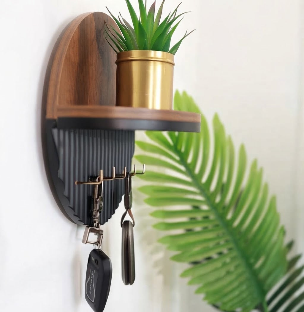 Antique Round Fluted Wall Shelf with Key Holder