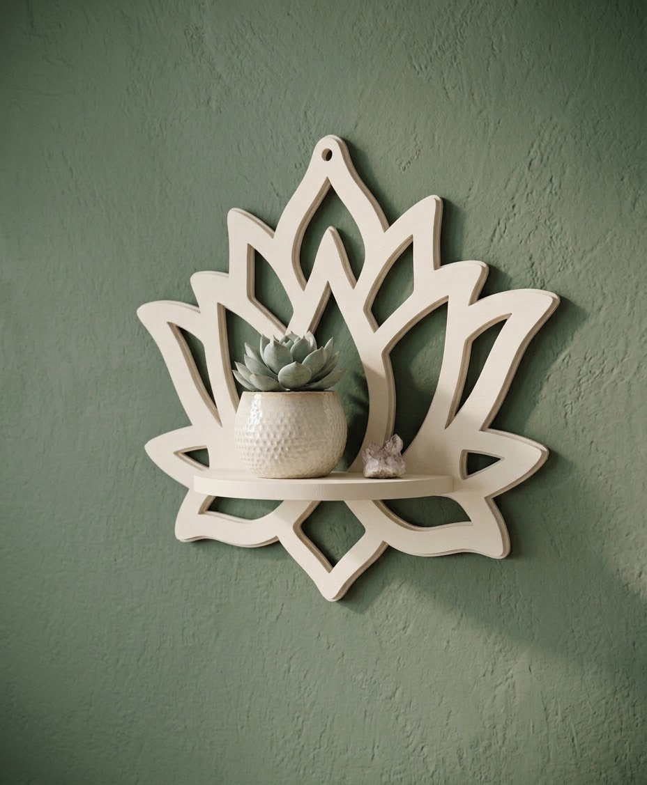 CNC-Cut Decorative Lotus Shelf - Available in Black & White - Single Piece - 10 x 12 Inch