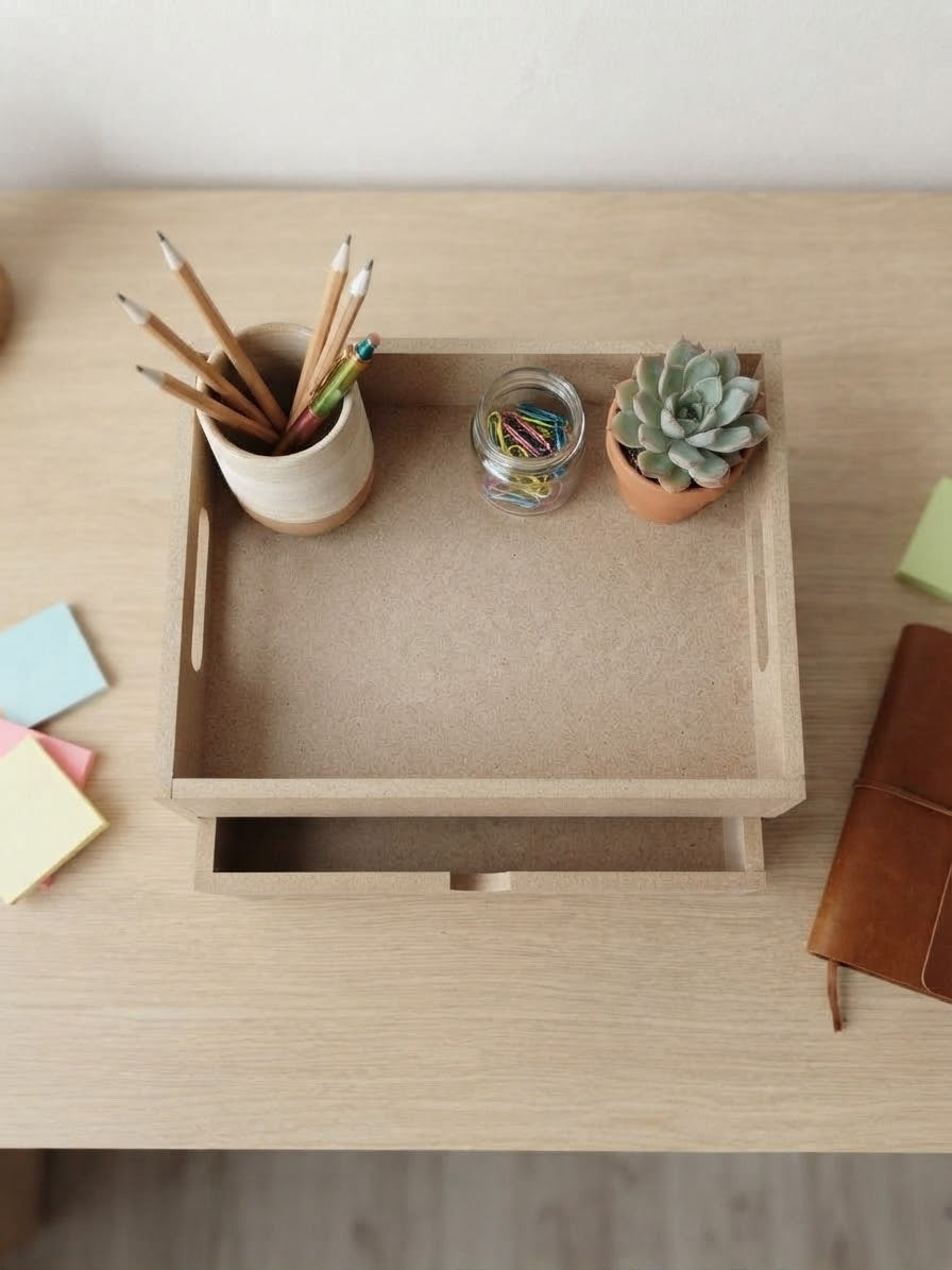 8x12x4 Inch"DIY MDF Table Organizer with Drawer | Unfinished Wooden Desk Organizer Tray | MDF Storage Box for Office, Study & Craft |