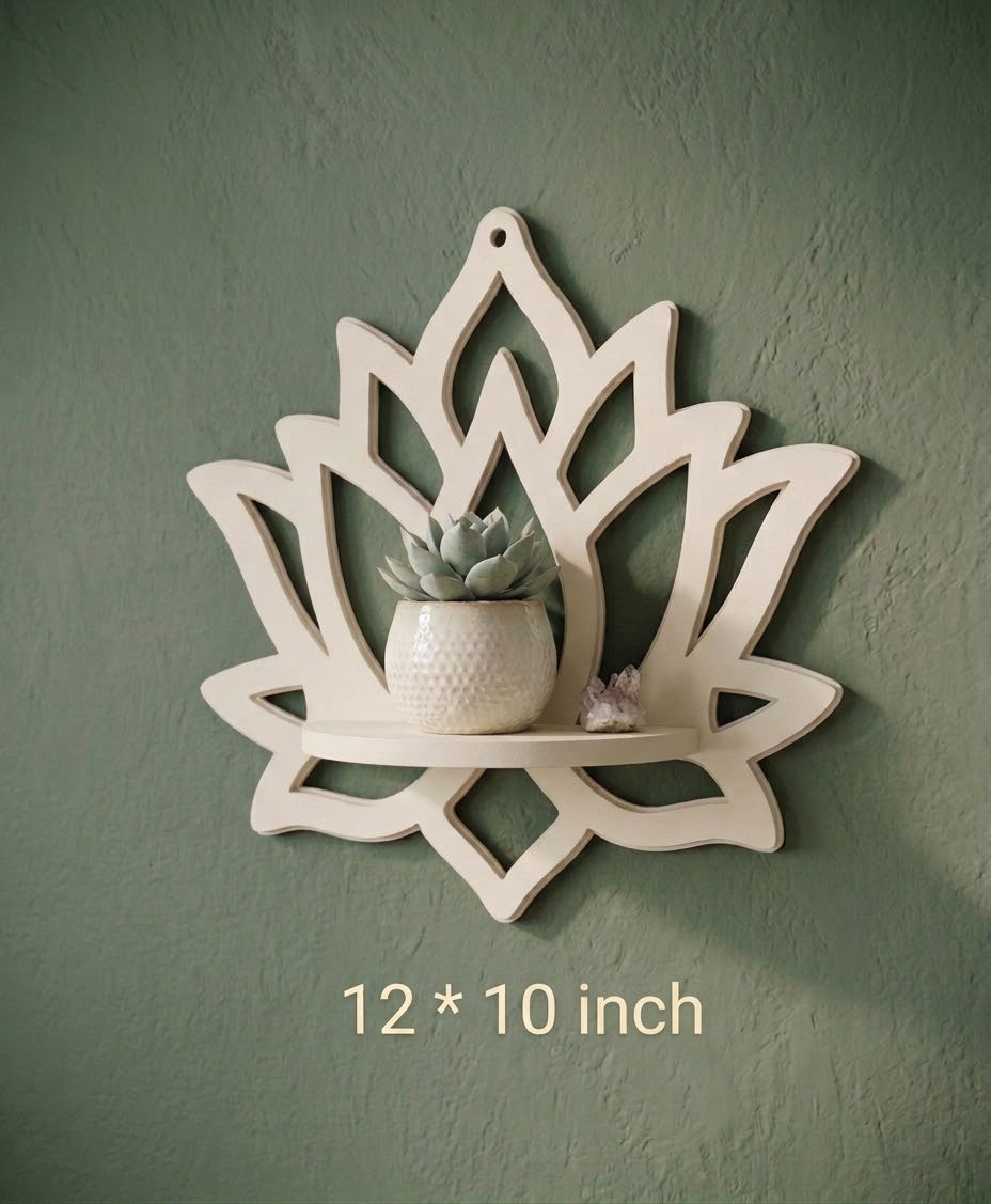 CNC-Cut Decorative Lotus Shelf - Available in Black & White - Single Piece - 10 x 12 Inch