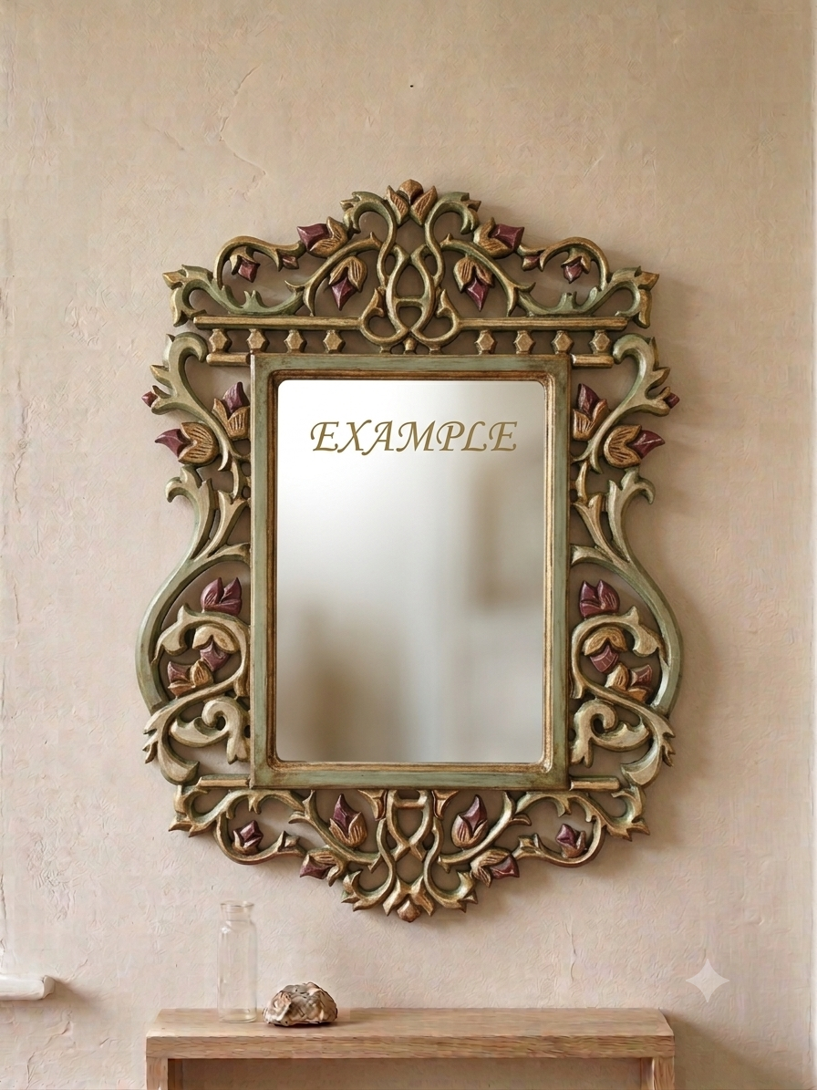 Raw MDF Size 16x23 Inches (Without Mirror & Without Paint) Unpainted Wooden Carved Mirror/Photo Frame