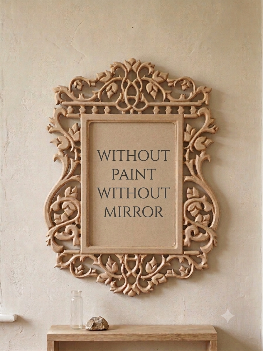Raw MDF Size 16x23 Inches (Without Mirror & Without Paint) Unpainted Wooden Carved Mirror/Photo Frame