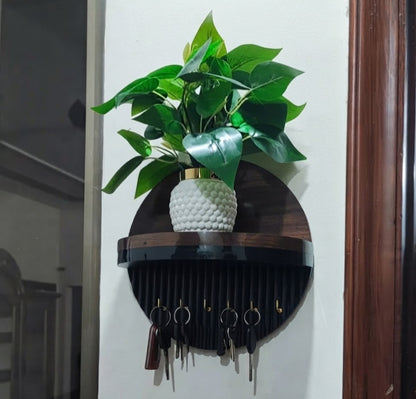 Antique Round Fluted Wall Shelf with Key Holder