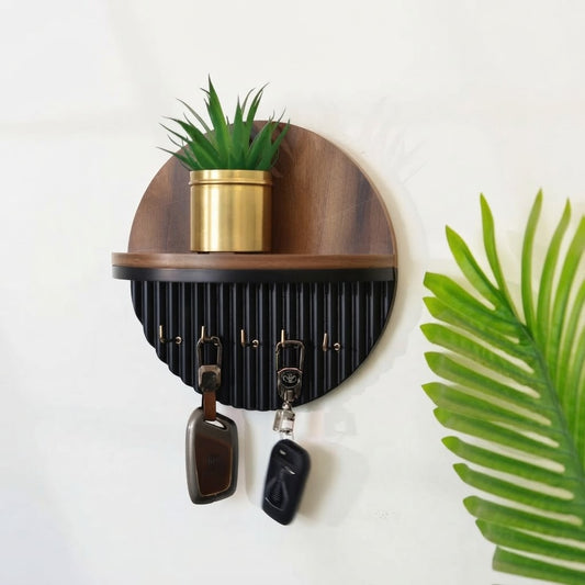 Antique Round Fluted Wall Shelf with Key Holder