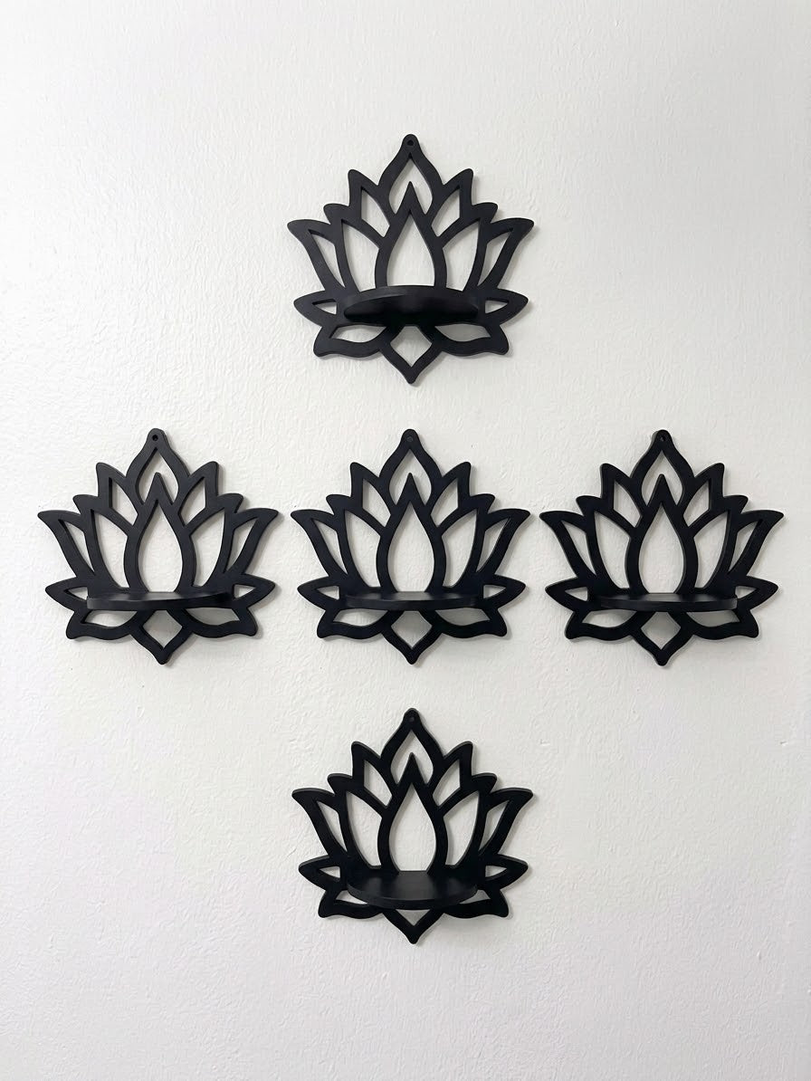 CNC-Cut Decorative Lotus Shelf - Available in Black & White - Single Piece - 10 x 12 Inch