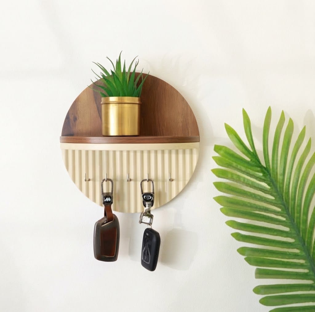 Antique Round Fluted Wall Shelf with Key Holder