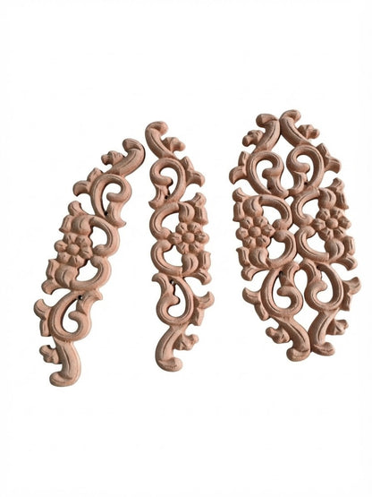Raw MDF Carving Applique | Size: 3.5x13 Inches set of 4 Unpainted Decorative CNC Panel for Furniture & Doors