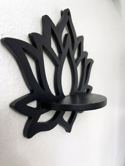CNC-Cut Decorative Lotus Shelf - Available in Black & White - Single Piece - 10 x 12 Inch