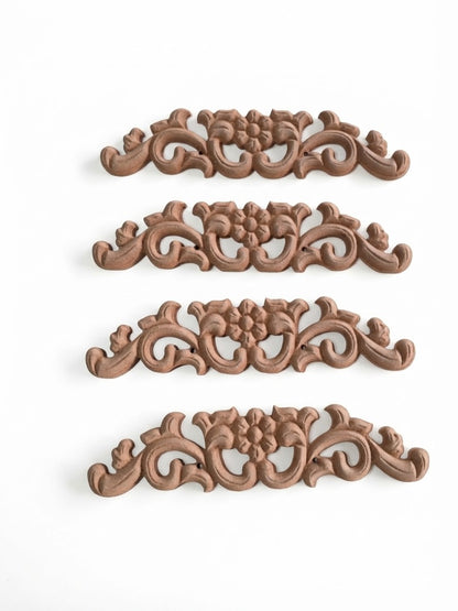 Raw MDF Carving Applique | Size: 3.5x13 Inches set of 4 Unpainted Decorative CNC Panel for Furniture & Doors