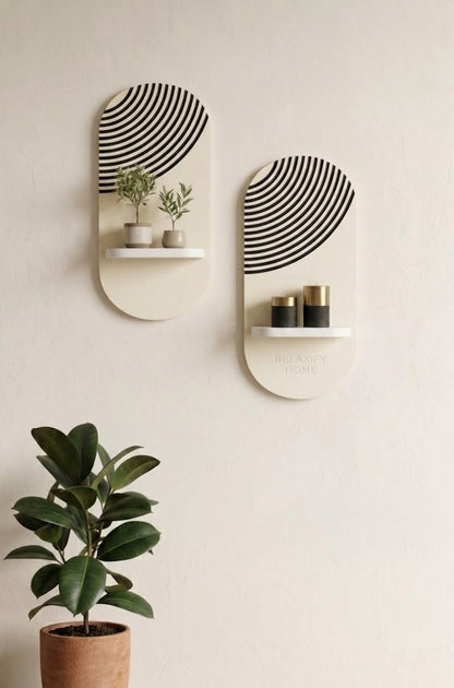 Modern Fluted Arch Wall Shelf Set – 10x20 Inch | Trending Off-White & Black Wooden Decorative Wall Art