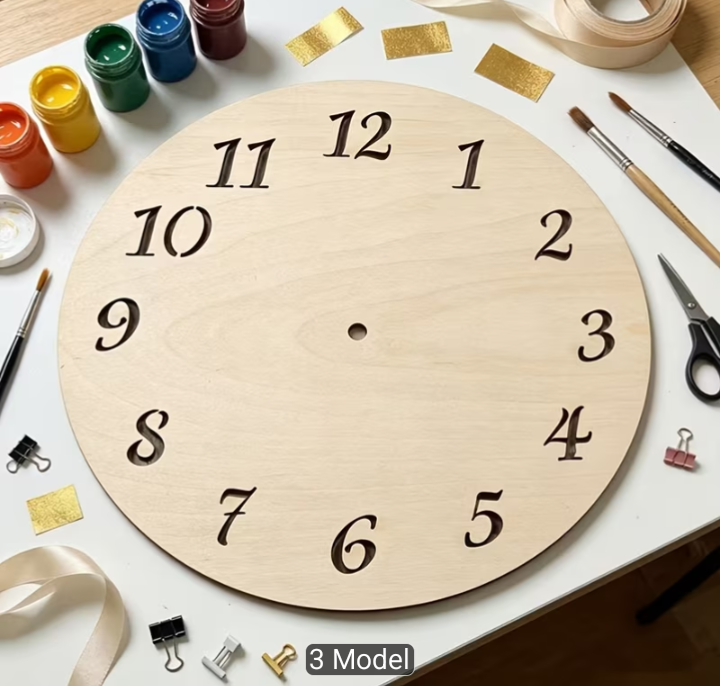 Flat raw mdf clock size 12 inch in Roman number and English number for craft and painting