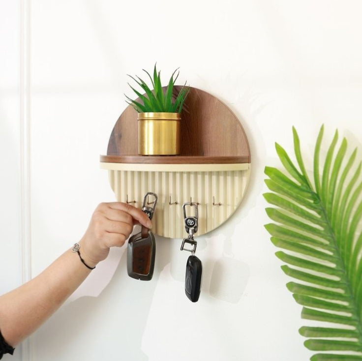 Antique Round Fluted Wall Shelf with Key Holder