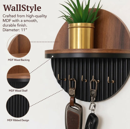Antique Round Fluted Wall Shelf with Key Holder
