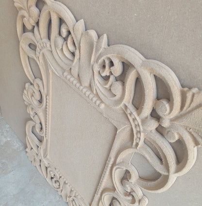 RAW MDF 3D Carved Mirror Frame (18" x 24") thickness (16mm)- Stylish Wall Decor | Raw Unpainted without mirror