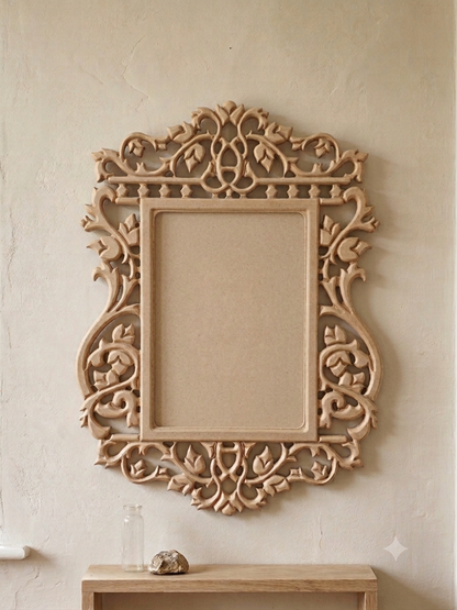 Raw MDF Size 16x23 Inches (Without Mirror & Without Paint) Unpainted Wooden Carved Mirror/Photo Frame